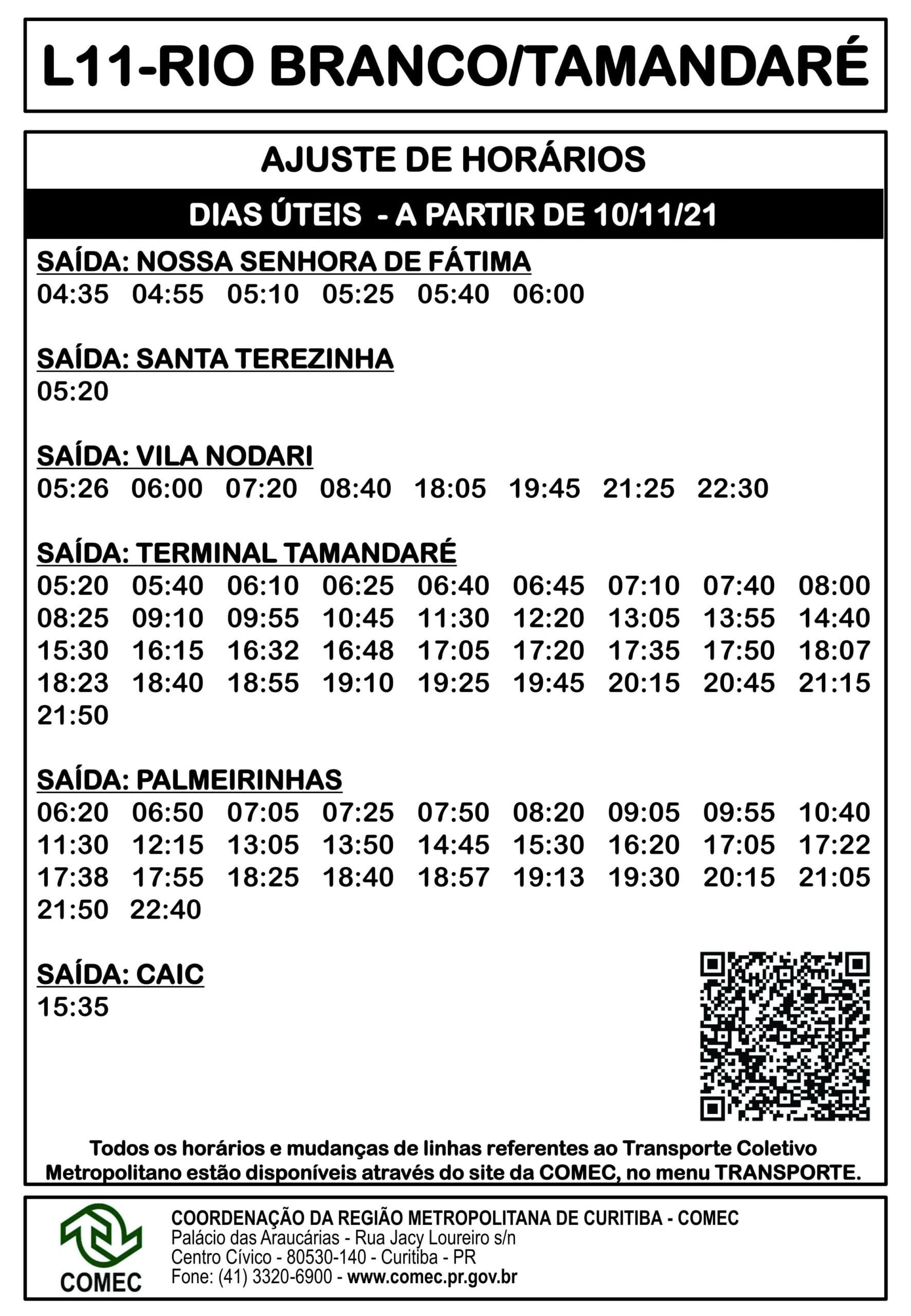 Horário de Ônibus – Rio Branco do Sul e Itaperuçu