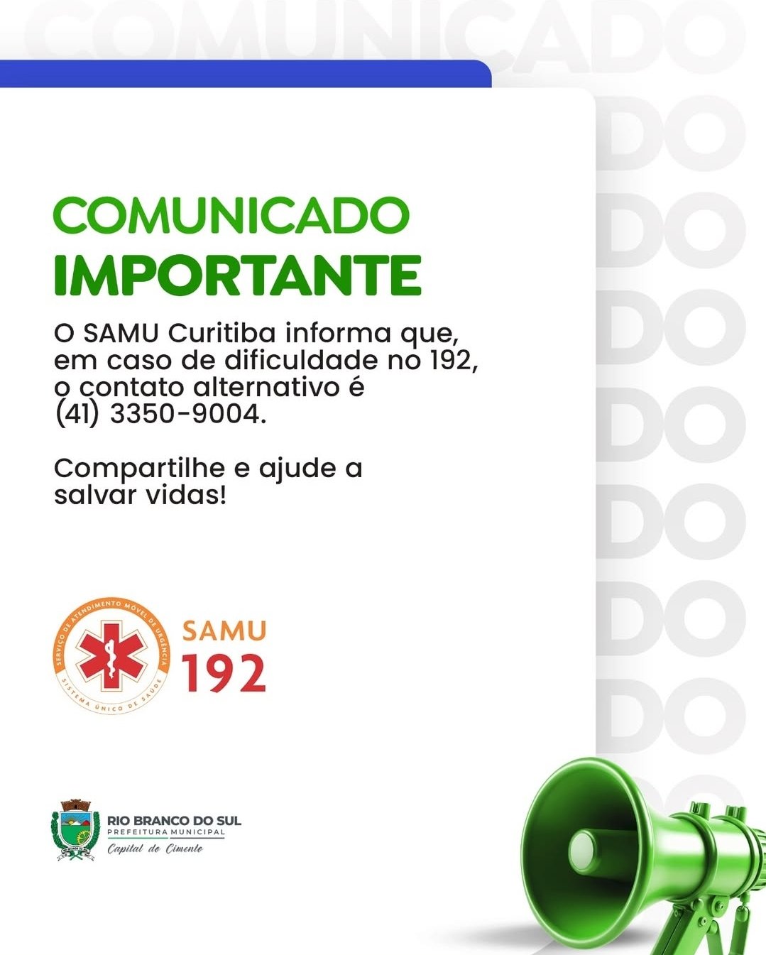 COMUNICADO DA PREFEITURA – ATENÇÃO, RIO BRANQUENSES