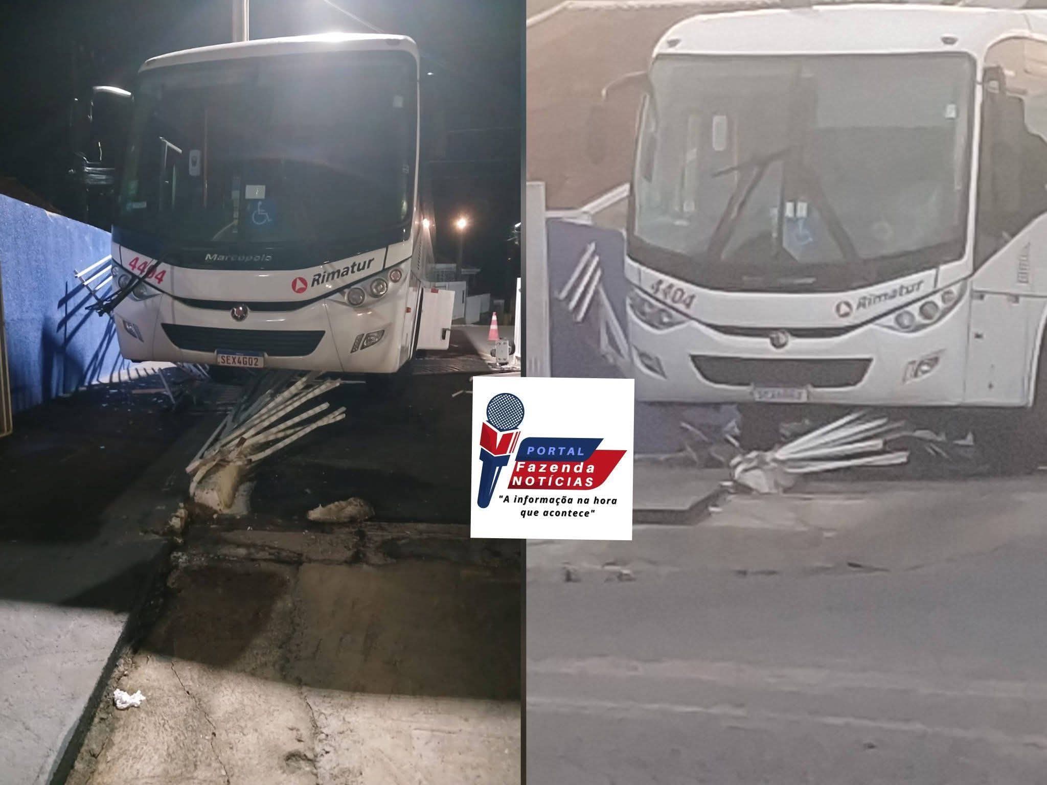 ÔNIBUS DESGOVERNADO INVADE CONDOMÍNIO EM FAZENDA RIO GRANDE E QUASE ATINGE RESIDÊNCIAS.