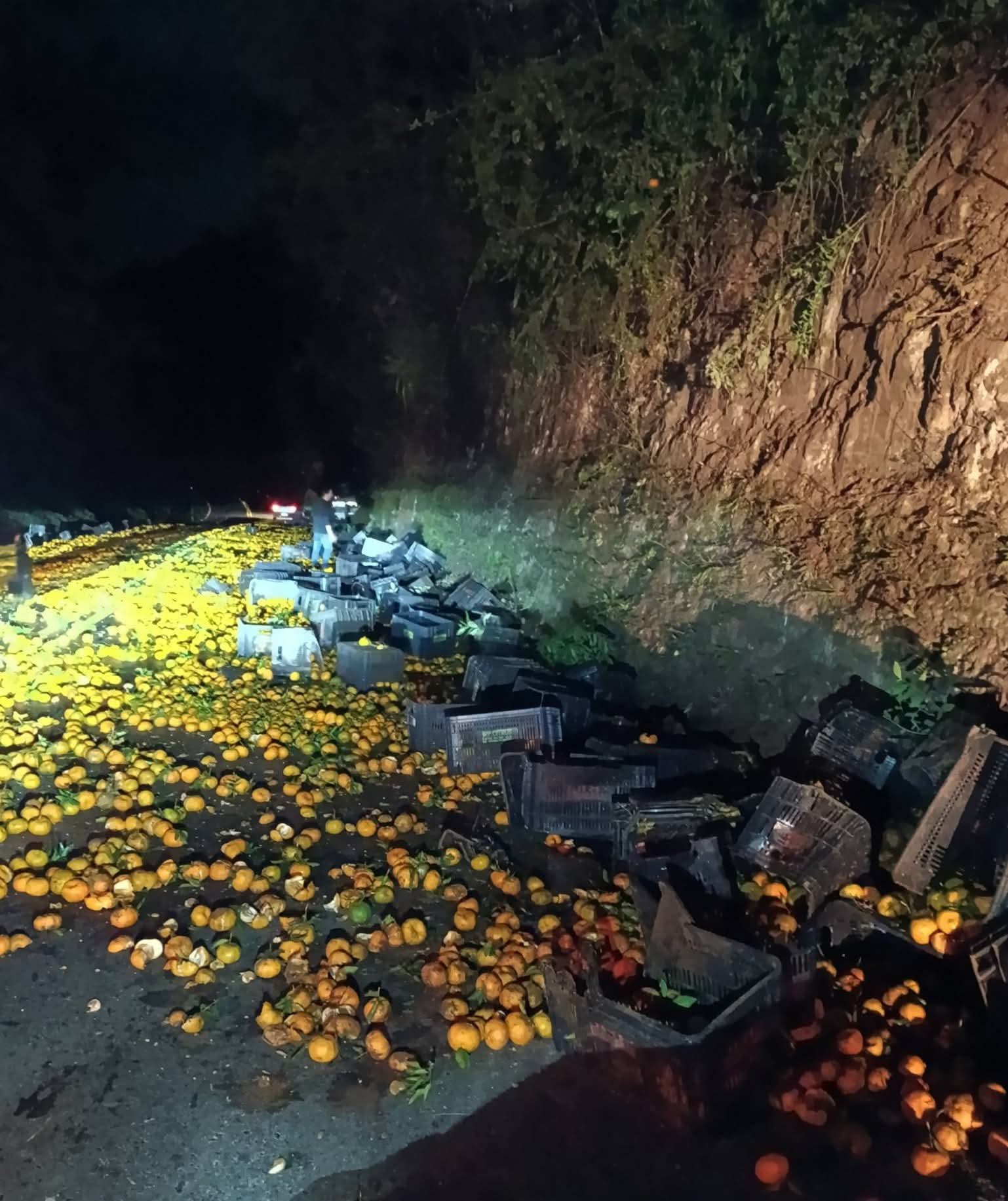 CAMINHÃO PERDE CARGA DE PONKAN APÓS PROBLEMA NOS FREIOS E INTERDITA A PR-092 SENTIDO RIO BRANCO DO SUL.