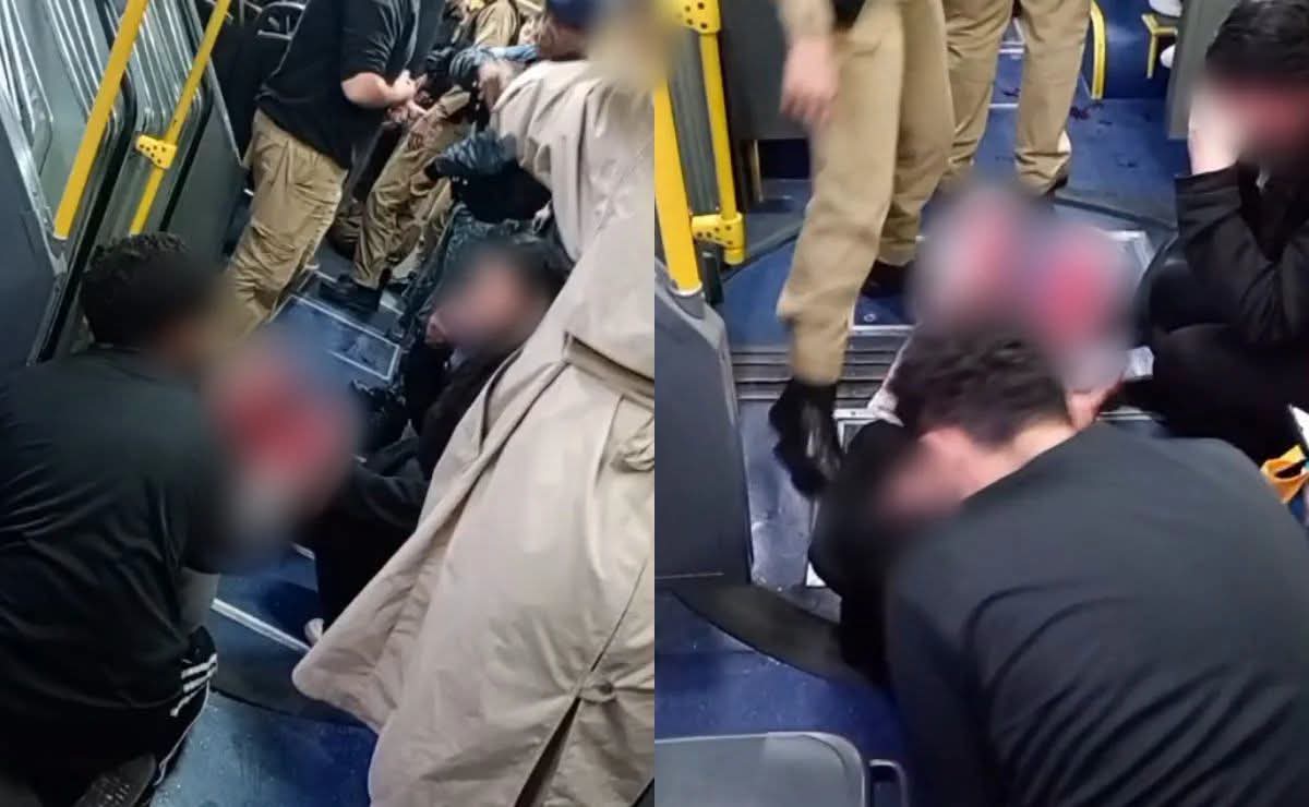 PASSAGEIRA TEM ROSTO PERFURADO POR HOMEM QUE PEDIA DINHEIRO EM ÔNIBUS BIARTICULADO DE CURITIBA