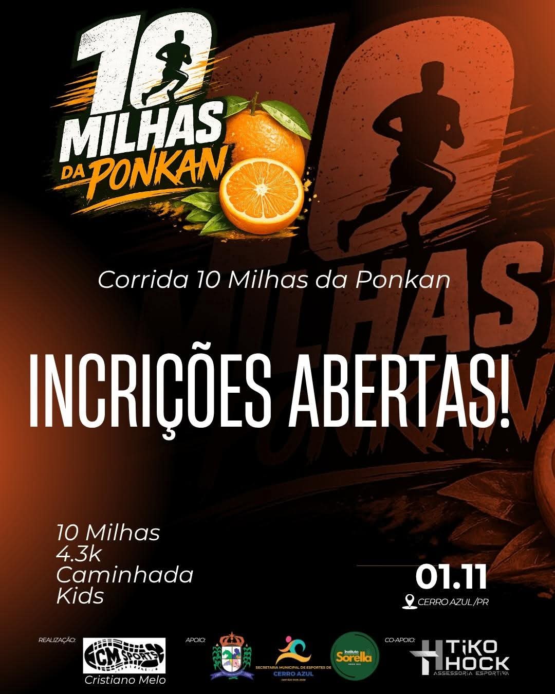 INSCRIÇÕES ABERTAS PARA A 10 MILHAS DA PONKAN, QUE SERÁ REALIZADA EM NOVEMBRO EM CERRO AZUL