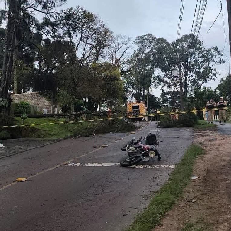 ÁRVORE CAI EM CIMA DE MOTO APÓS TEMPORAL E DEIXA DUAS PESSOAS FERIDAS GRAVEMENTE.